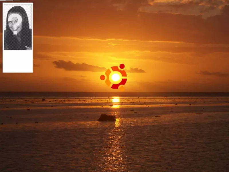 Fond Twitter avec un coucher de soleil et le symbole d'Ubuntu..