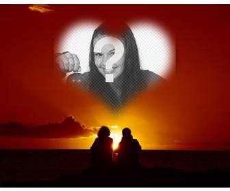 amour collage forme coeur avec un couple et un coucher soleil