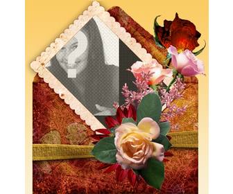 cadre photo avec fond orange et decore avec des roses