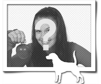 cadre photo numerique qui consiste une bordure grise et blanche silhouette dquotun chien avec sa queue levee comme squotil avait trouve une piste