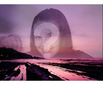 collage photos pour mettre une image sur transparence sur un beau coucher soleil dans des tons violets
