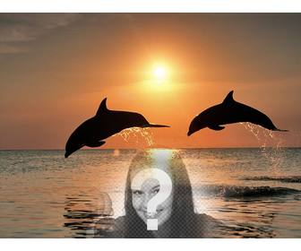 Collage avec votre photo et dauphins sautant dans la mer.
