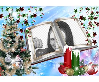 carte noel avec un montage sous forme livre avec des embellissements