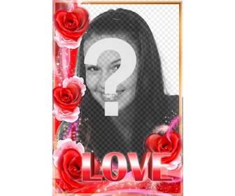 amour cadre photo avec une bordure roses et le mot love grande taille pour ce faire avec vos photos