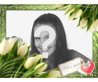 cadre photo avec des tulipes et une note qui met i love u pour mettre une image ligne