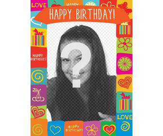 carte postale dquotanniversaire avec cadre couleur personnaliser avec vos amis et les photos famille le jour son anniversaire
