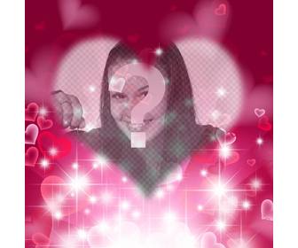 amour photoframe forme coeur fond fuchsia lumineux avec des etincelles et des coeurs pour mettre votre photo dans le centre et un texte
