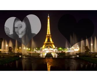 photomontage avec tour eiffel illuminee paris et deux coeurs ou placer vos photos