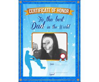 certificat d039honneur pour le meilleur pere au monde un certificat bleu personnalise avec une photo et un texte
