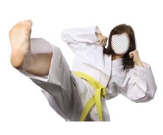 photomontage dune fille pratiquant le karate avec un kimono blanc