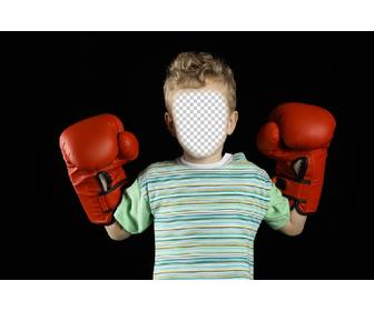 photomontage avec un enfant avec des gants boxe pour mettre votre photo sur son visage