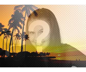 creer un collage avec un paysage dquotete avec une plage et des palmiers avec des tons orange et une photo vous ligne et gratuit