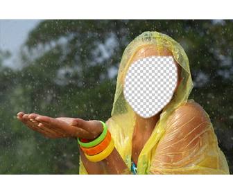 photomontage dune fille avec impermeable jaune sous pluie