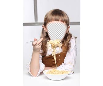 photomontage dune jeune fille mangeant une assiette spaghetti