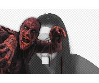 photomontage mettre un zombie sang rouge dans une photo et ajouter du texte ligne