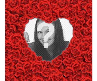 cadre photo forme coeur rempli roses rouges pour vos photos romantiques amour