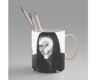 creez un collage photos lajout ligne une photo et mettre sur une tasse avec des stylos linterieur