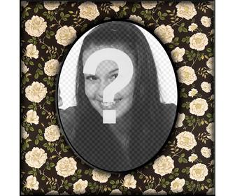 vintage ovale cadre photo avec des fleurs sur fond beige dans le mur noir ou vous pouvez telecharger une photo numerique