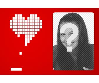 amour cadre photo avec un coeur blanc fait avec un fond rouge imitant pixels sur un jeu darcade retro ping pong type