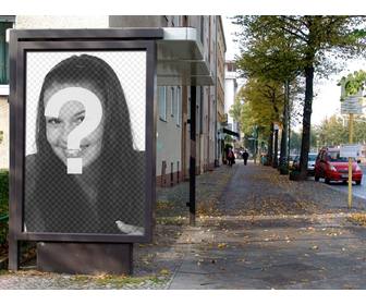 photomontage mettre une image comme elle etait une affiche publicite chapiteau dans un arret bus