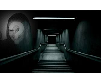 creer un collage terrifiant avec limage dun escalier sombre et deux photographies chaque cote