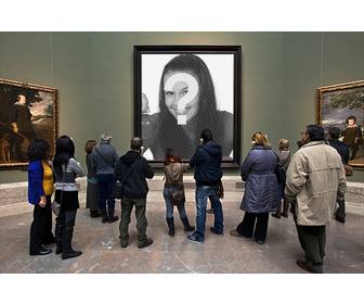 photomontage dans le museo prado avec les visiteurs regardent une peinture mettre une photo dans le trou