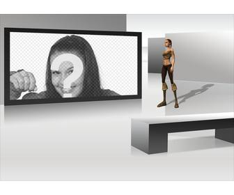 futuriste cadre photo tv avec une femme recherche 3d