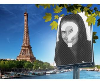 photomontage avec ville paris et tour eiffel sur fond mettre votre image sur un panneau daffichage