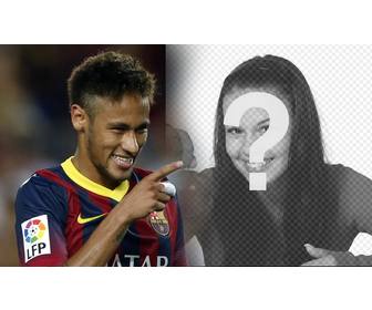 neymar jr photomontage avec le joueur football pointage et souriant photo vous telechargez