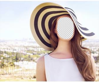photomontage pour editer lana rey posant dans le soleil avec un grand chapeau