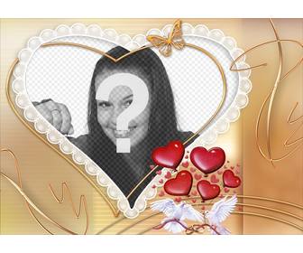 cadre photo avec forme coeur accentue avec des colombes blanches et des coeurs