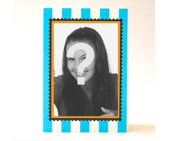 carte danniversaire avec des rayures bleues avec un espace pour lecriture et cadre photo