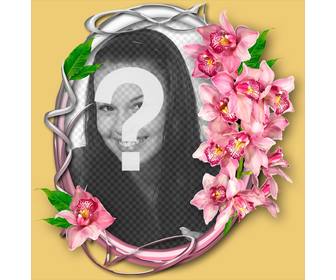 cadre photo avec des orchidees sur un cercle ornemental avec votre photo