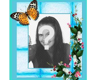 cadrer votre photo avec des fleurs et des papillons sur un fond bleu