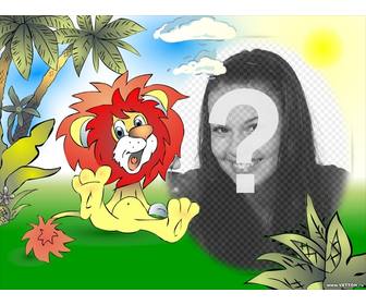 cadre photo tiree lion souriant dans jungle