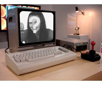 collage avec un commodore 64 et un levier main