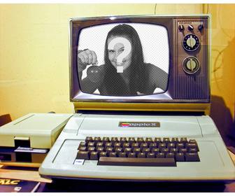 montage photo avec un vieil ordinateur