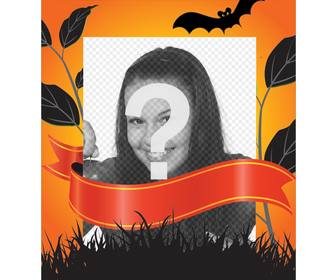 cadre decoratif pour ledition avec votre photo pour photomontages ligne halloween ou vous pouvez ajouter votre image qui lentoure avec un cadre orange plantes sombres une chauve-souris et un ruban sur votre photo ou vous pouvez ecrire ce vous voulez avec loutil texte dans leffet puis telecharger cette carte ideale pour celebrer halloween et est libre