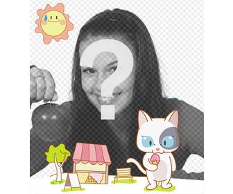 enfant photomontage avec un dessin chat