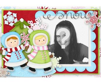 illustre carte noel avec deux filles qui jouent pour decorer votre photo