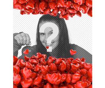 cadre photo avec des ballons forme coeur rouge