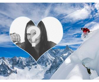 cadre photo dun skieur mettre votre photo dans un cœur