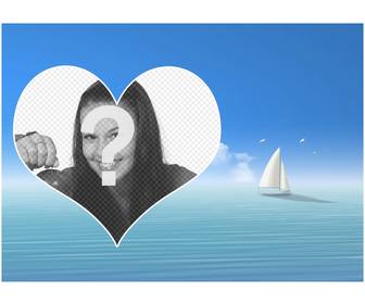 photomontage avec un cœur dans mer et un voilier dans le fond