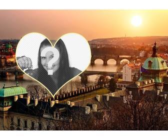 carte postale avec une image prague mettre votre coeur forme photo