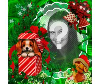 photomontage noel avec une belle chiot comme un cadeau