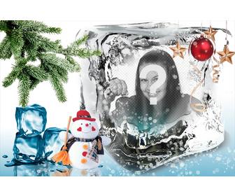 modele noel pour mettre votre photo sur un cube glace photomontages