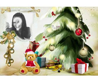 photomontage noel avec un arbre noel et ours