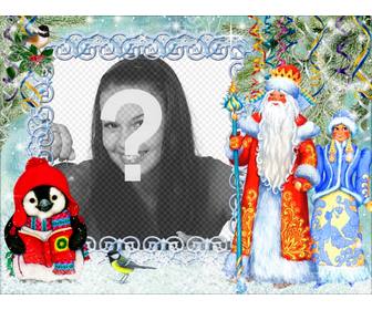 carte postale noel avec san jose et maria avec photomontage nombreux details pour decorer votre photo avec beaucoup details et dornements noel avec saint joseph et marie et un petit pingouin vous pouvez facilement modifier avec une photo partir votre ordinateur ou mobile et entourer dune bord elegant et ensuite vous pouvez partager votre creation avec tous vos amis et gratuit