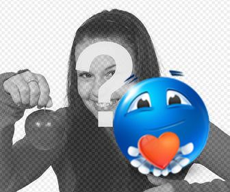 bleu emoticone avec le coeur rouge