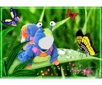 costume virtuel pour les enfants dun escargot avec des papillons autour effet